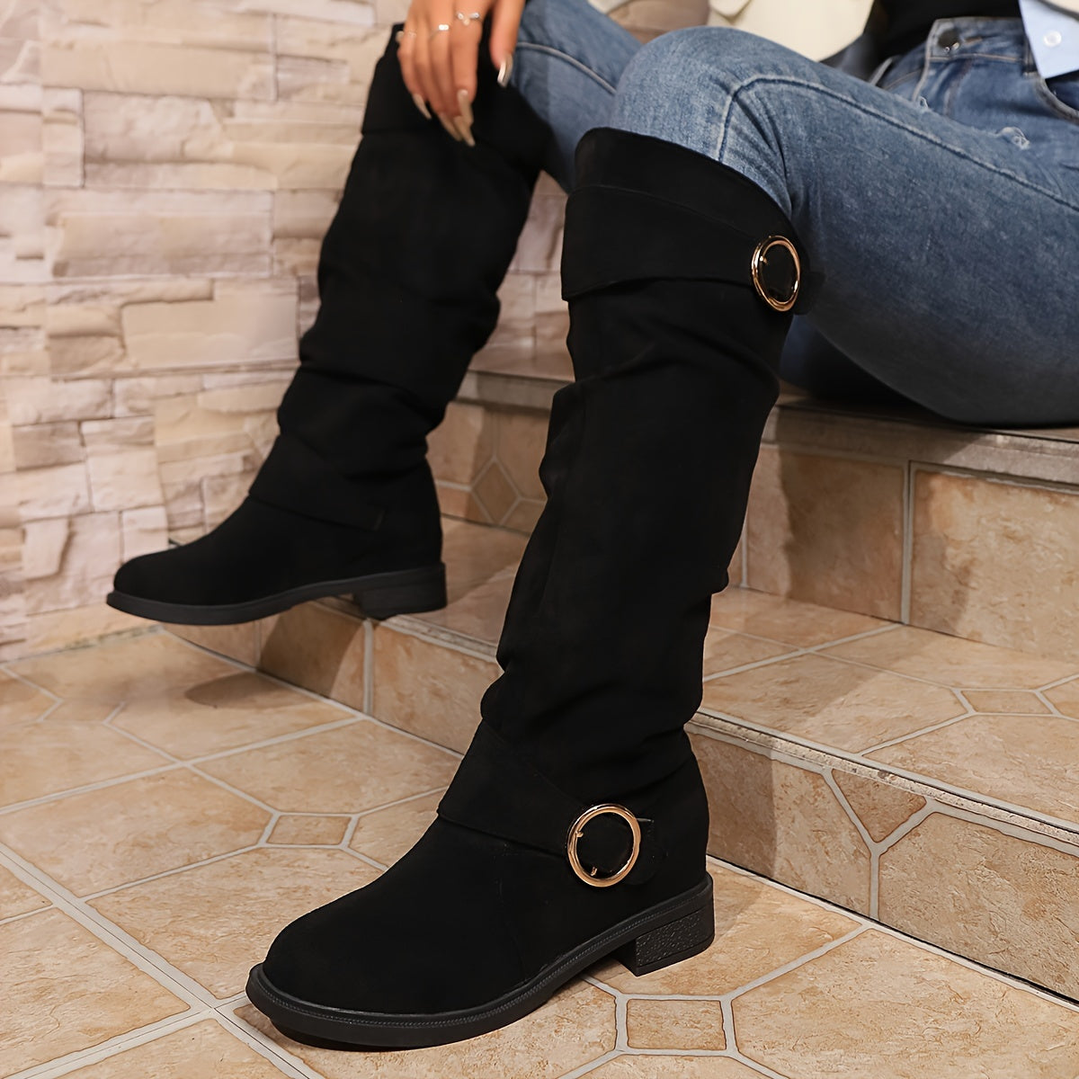 Women Slip-On Knee-High Boots With Cushioned Insole And Non-Slip Sole