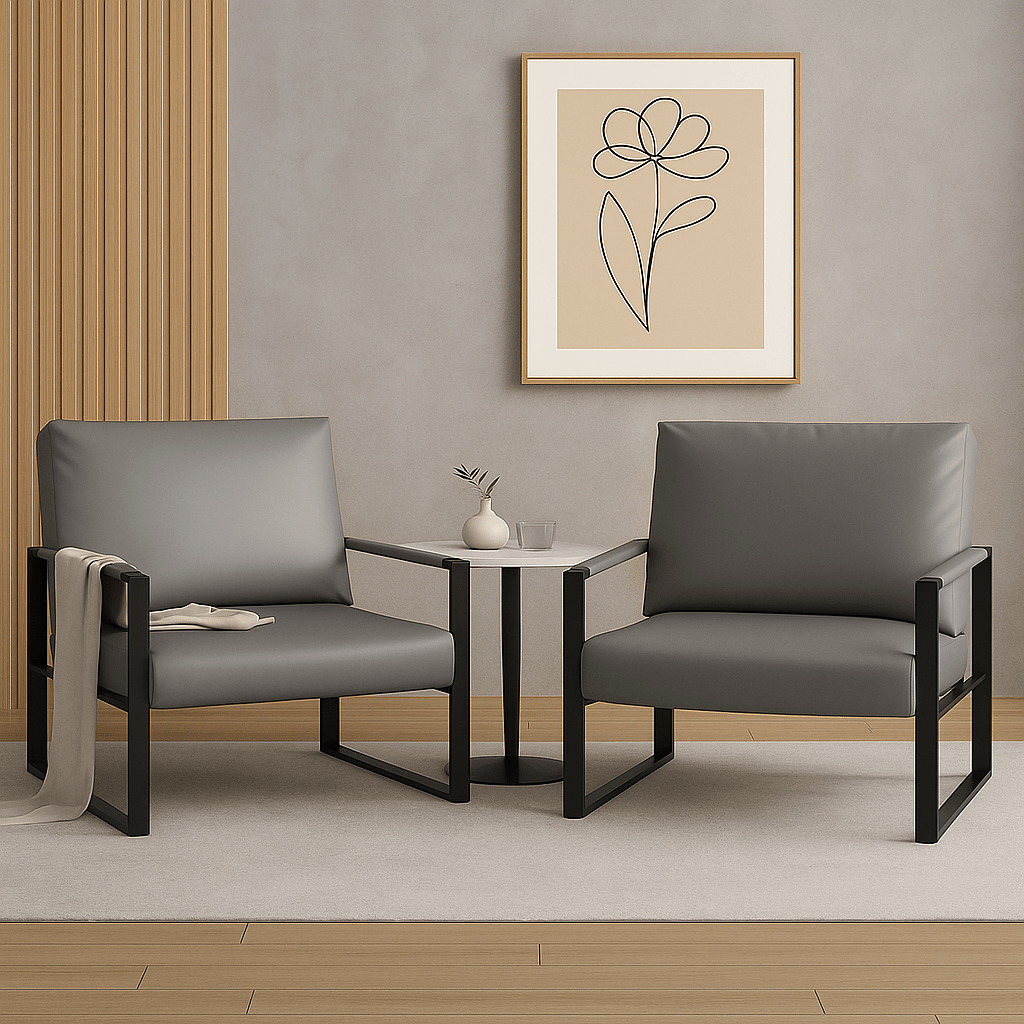 LTTROMAT Modern Accent Chair Set Of 2 Faux Leather Armchairs