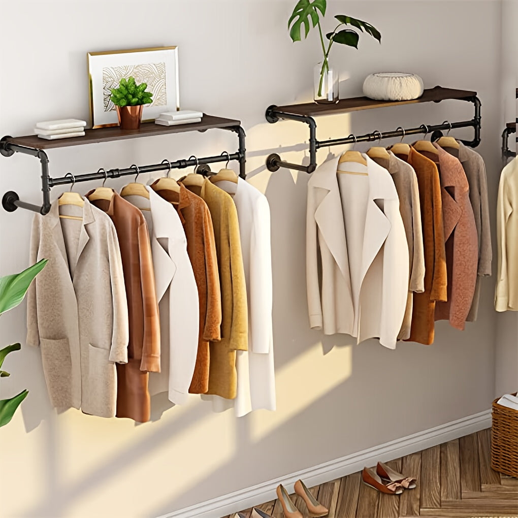 AESOME Industrial Pipe-Style Wall Mounted Clothes Rack With Shelf