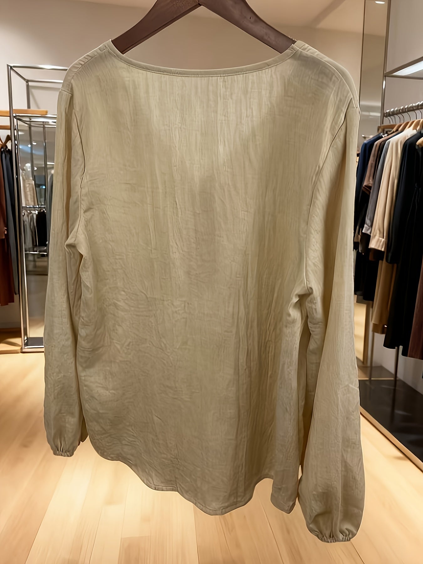 Linen Long Sleeve Vneck Top For Women Button Front Blouse