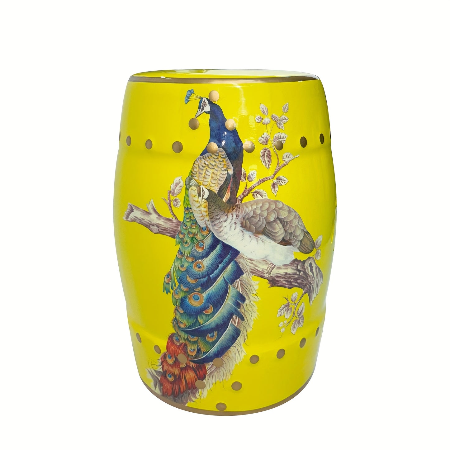 Ceramic Drum Stool Asian Classical Style Ornate Bird Blossom