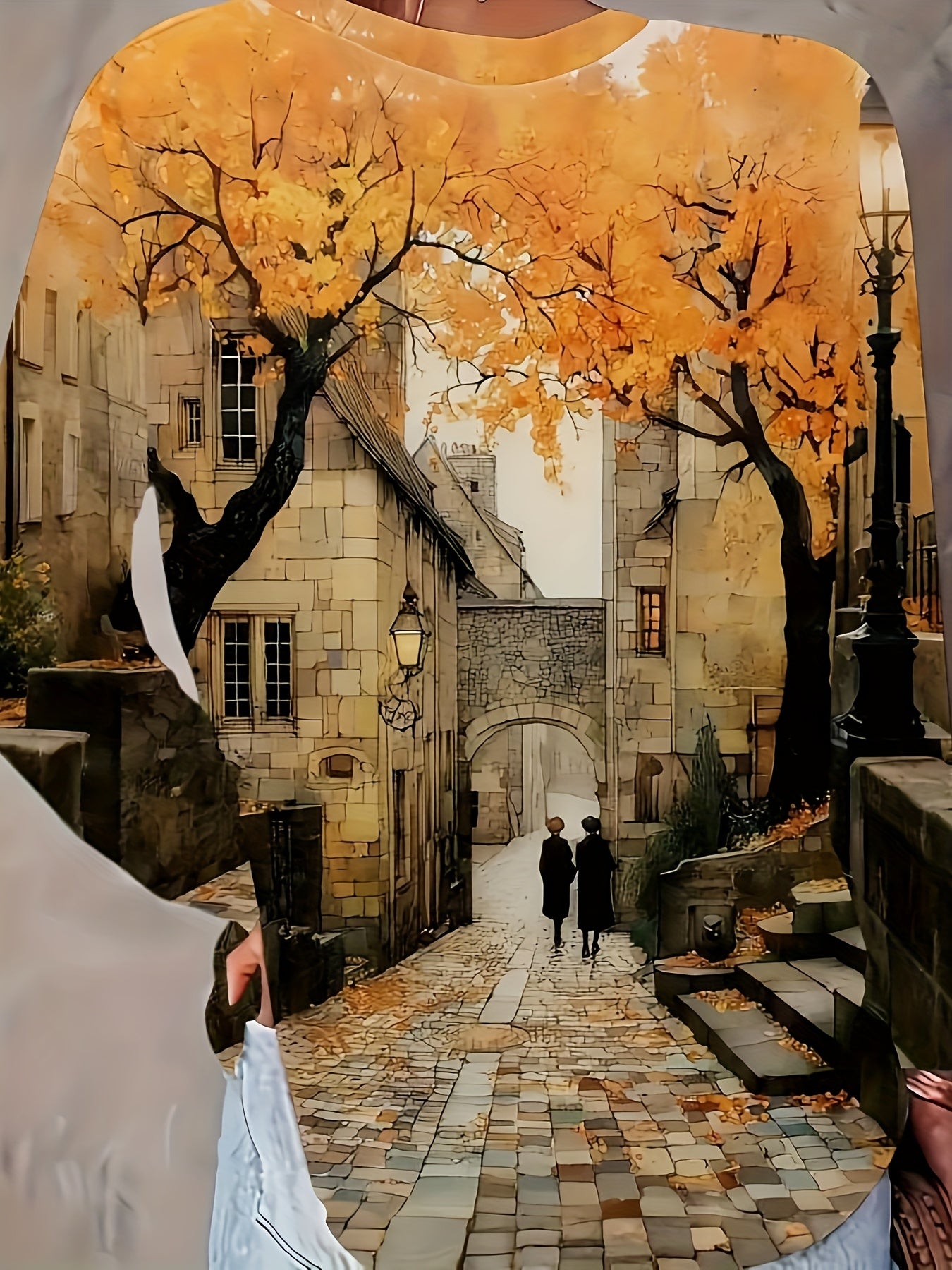 Amsterdam Canal Cobblestone Print Blouse Long Sleeve Casual Round Neck