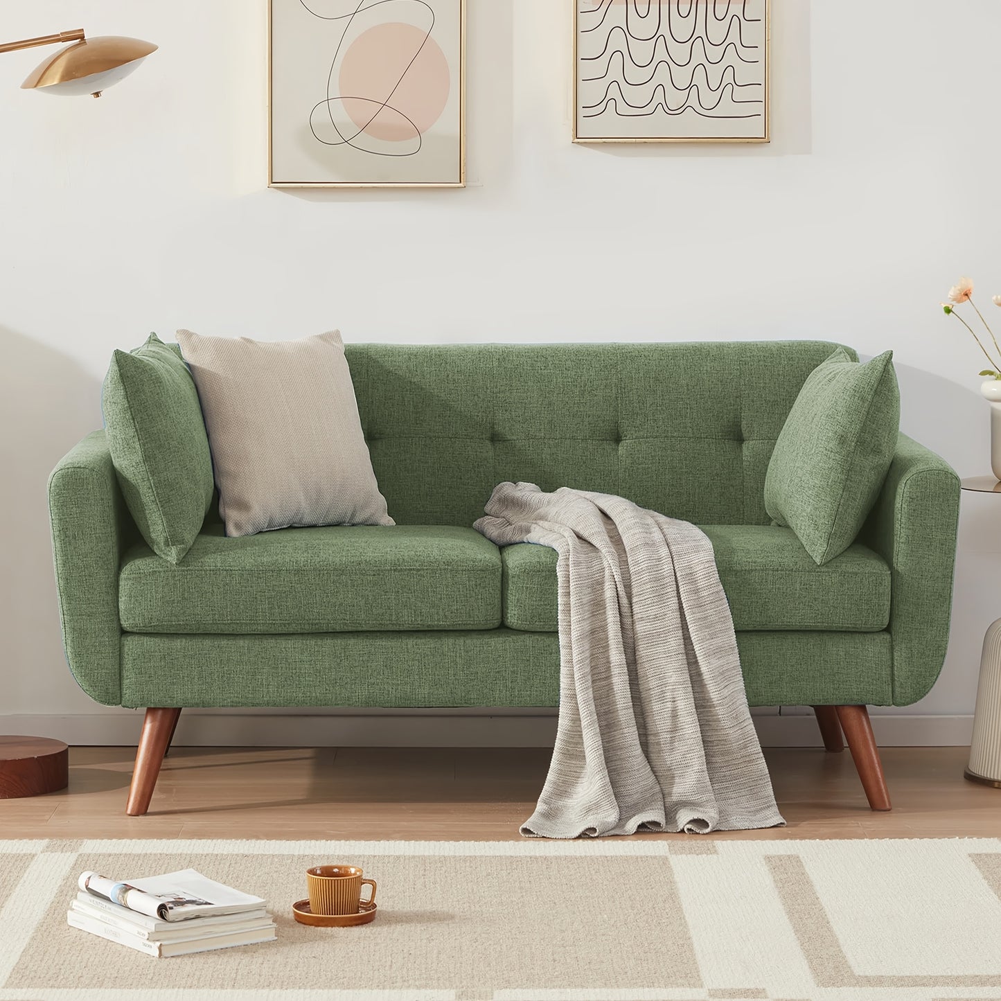 KINGFUN Mid-Century Modern Loveseat Sofa With Button-Tufted Back And Solid Hardwood Frame For Living Room And Office