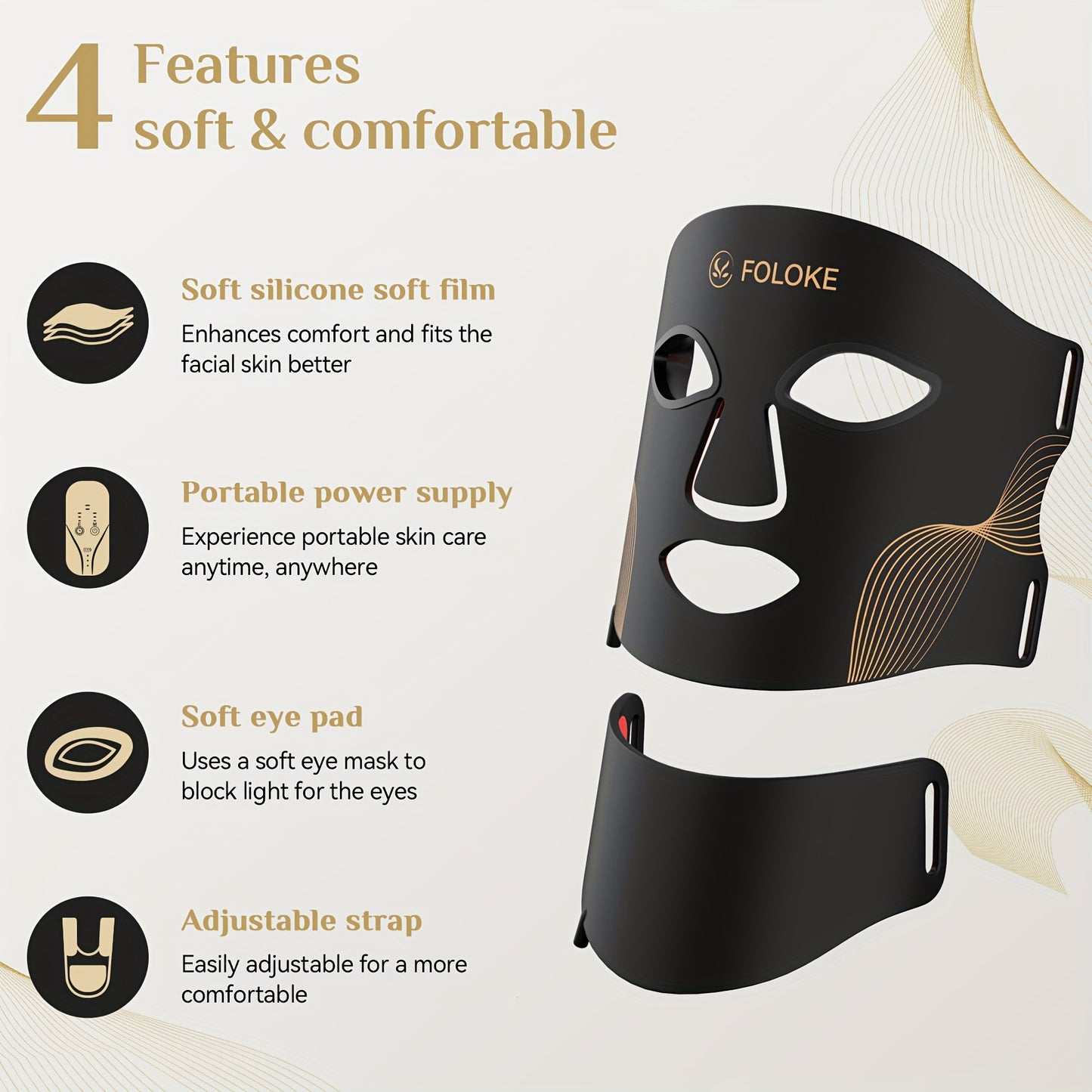 FOLOKE FDA Cleared LED Light Mask For Home Use Portable USB Powered Skincare Device Wavelength
