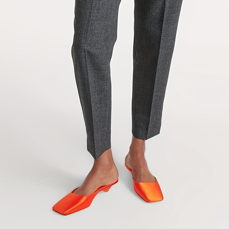 MIKARKA Satin Mules With Square Toe Kitten Heel Non Slip