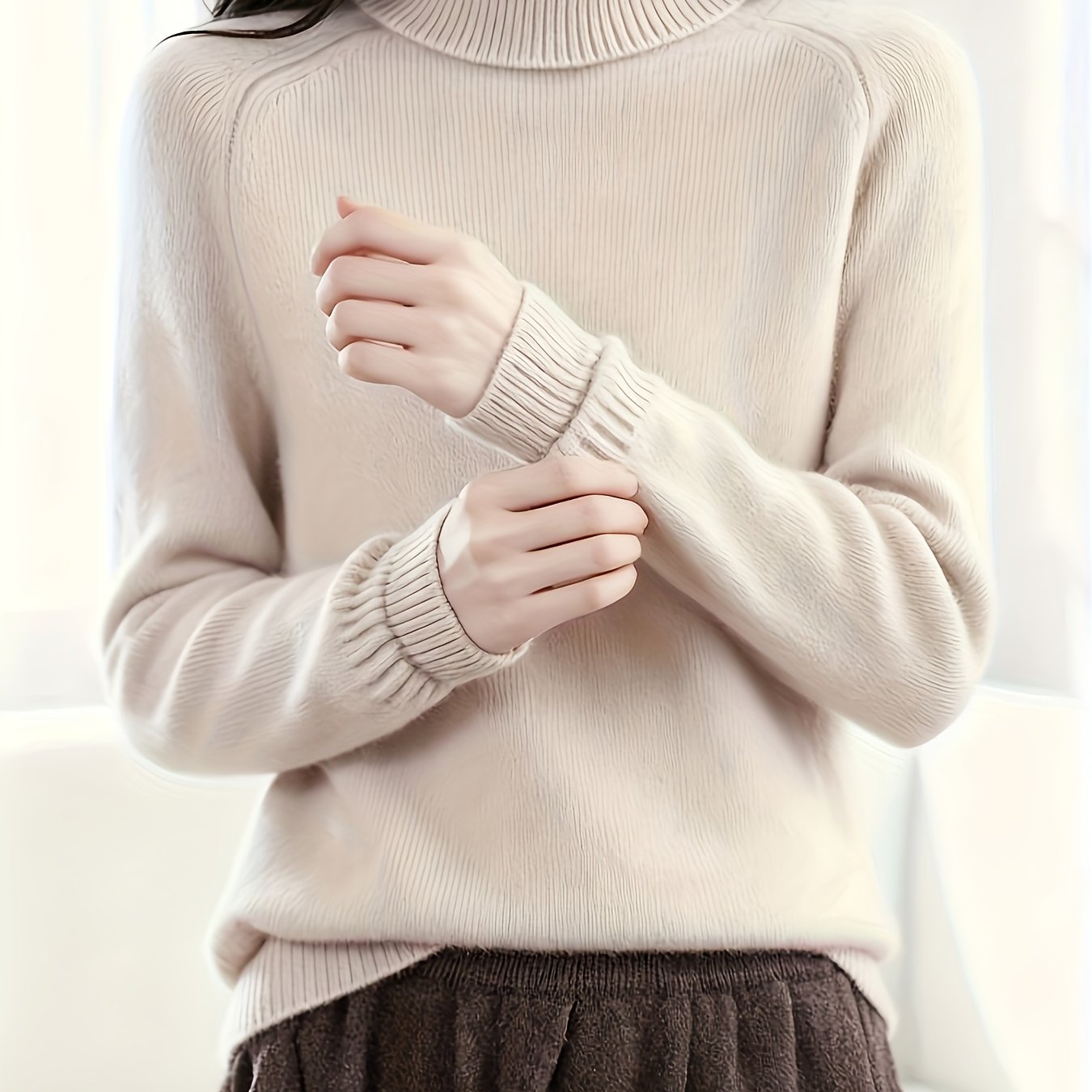 FMEC Soft Turtleneck Sweater Women High Neck Knit