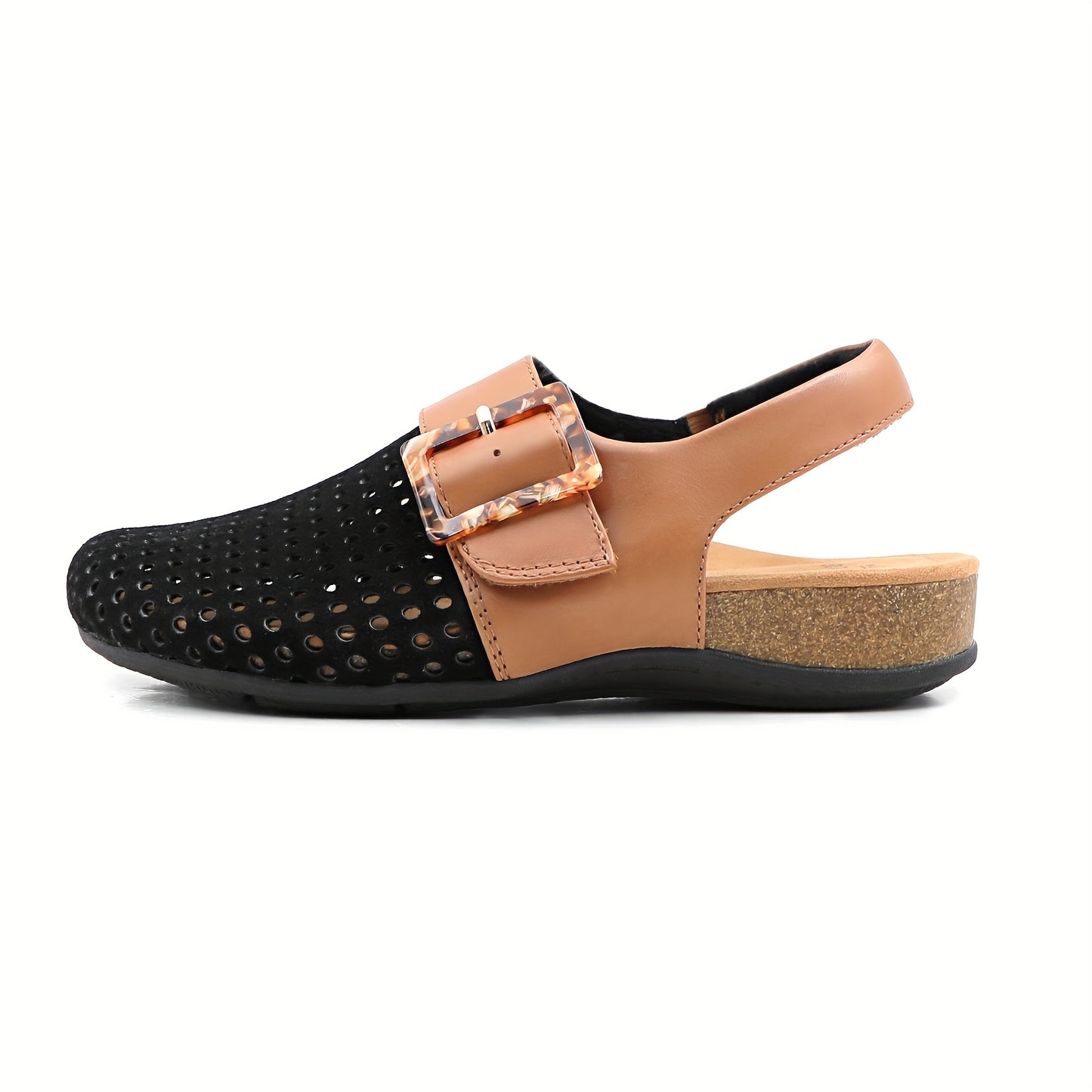 Womens Perforated Genuine Leather Flats With Breathable Slingback