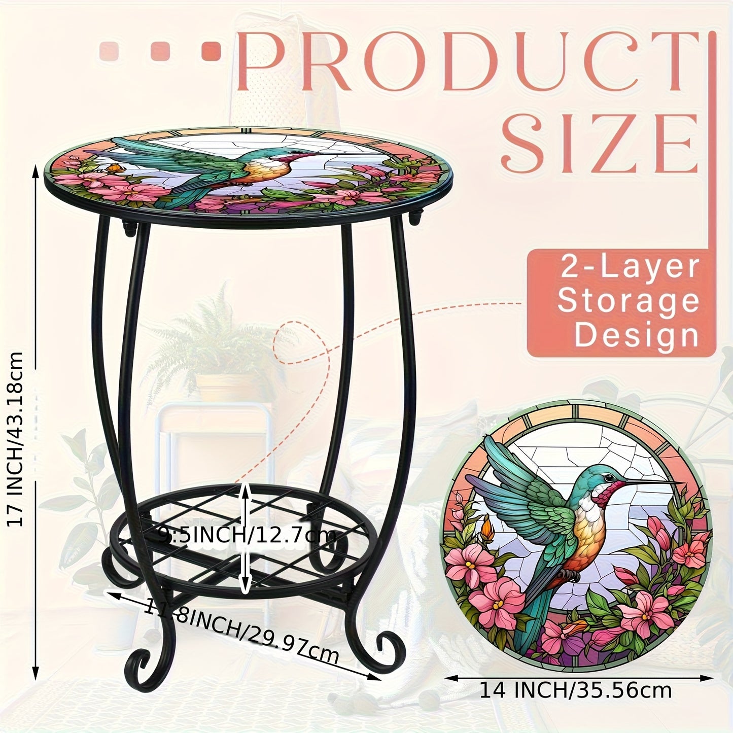 GOTFLYO Round Multifunctional End Table With Storage Shelf And Scroll Accent Easy Assembly