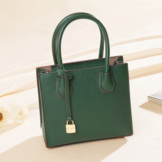 Genuine Calfskin Leather Tote Crossbody Handbag With Buckled Closure SignatureDesign