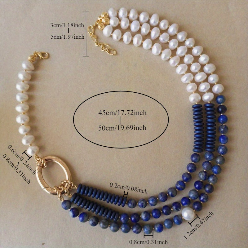 Elegant Freshwater Pearl And Lapis Beaded Necklace Women
