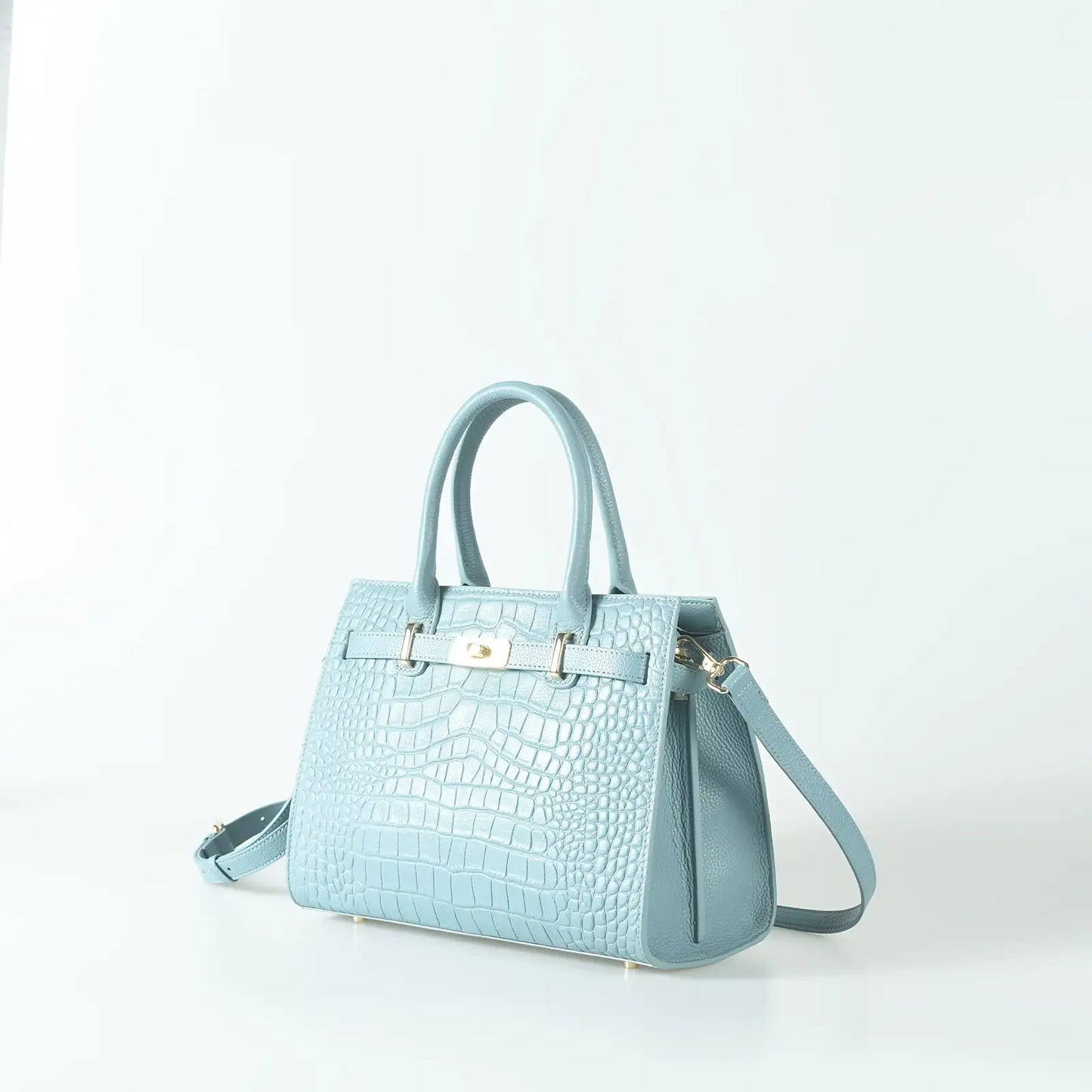 Crocodile-Texture Leather Handbag With Detachable Strap And Zipper