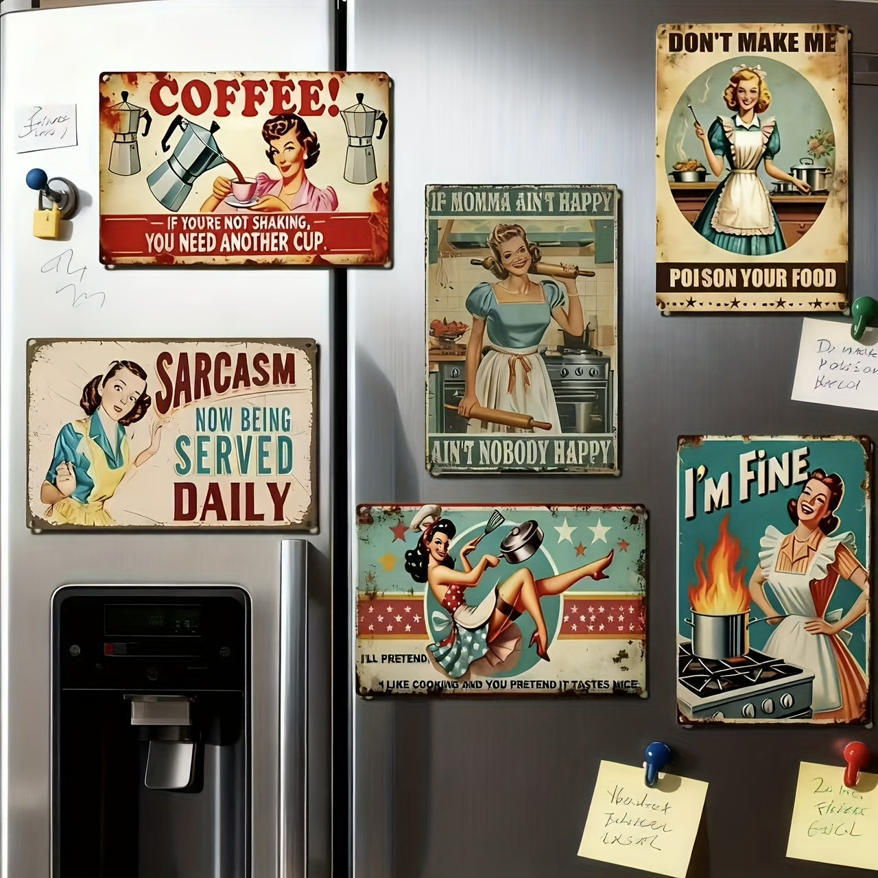 Retro Metal Tin Wall Signs Set Of Six For Home Bar And Garage With Womens Humor Quotes Funny