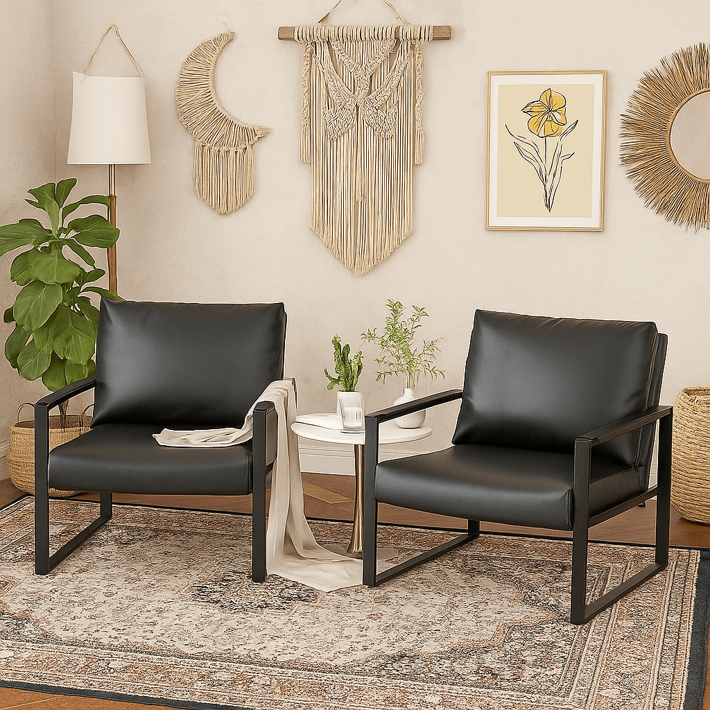 LTTROMAT Modern Accent Chair Set Of 2 Faux Leather Armchairs