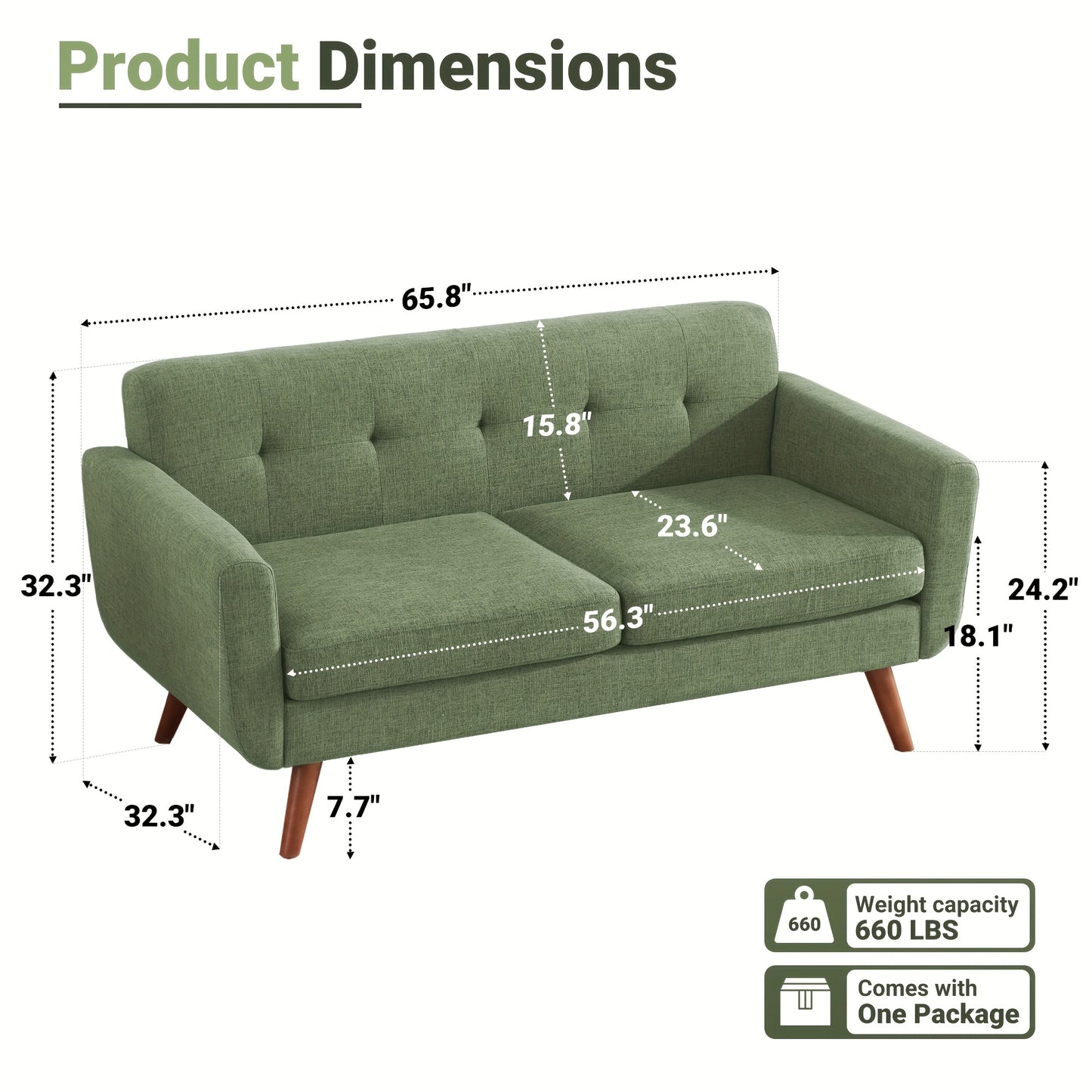 KINGFUN Mid-Century Modern Loveseat Sofa With Button-Tufted Back And Solid Hardwood Frame For Living Room And Office