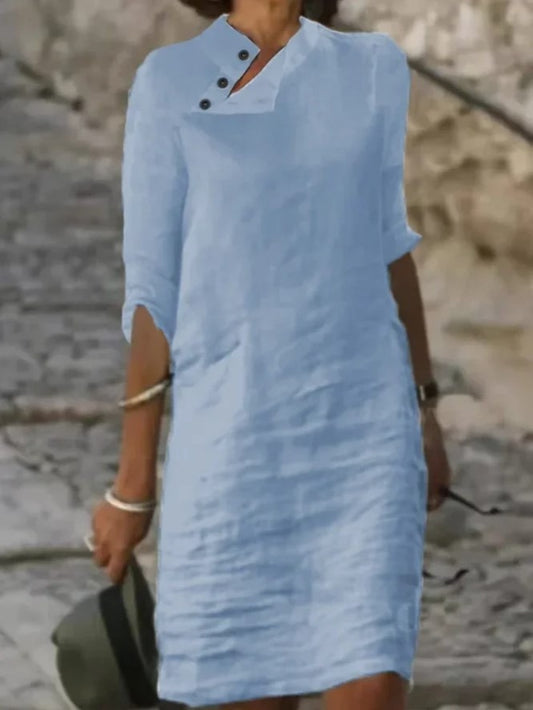 Linen A Line Summer Dress For Beach And Casual Wear