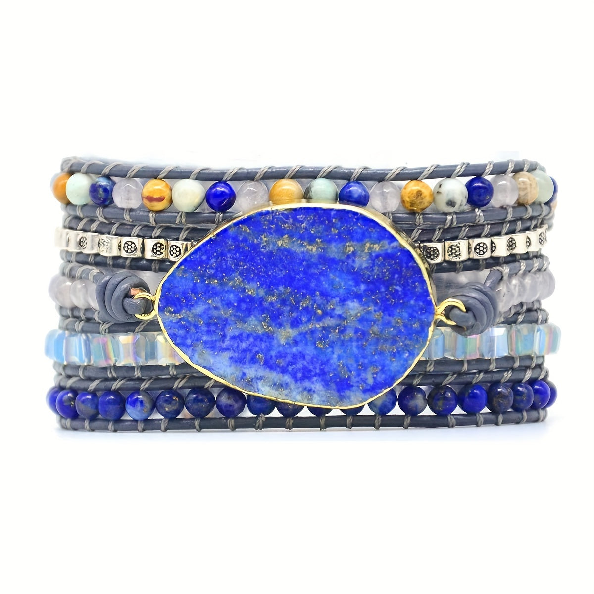 Boho Natural Jasper Druzy Leather Bracelet For Men Women