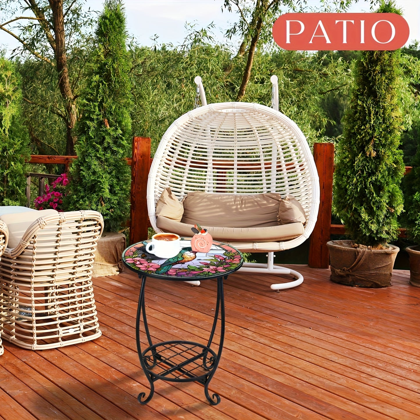 GOTFLYO Round Multifunctional End Table With Storage Shelf And Scroll Accent Easy Assembly