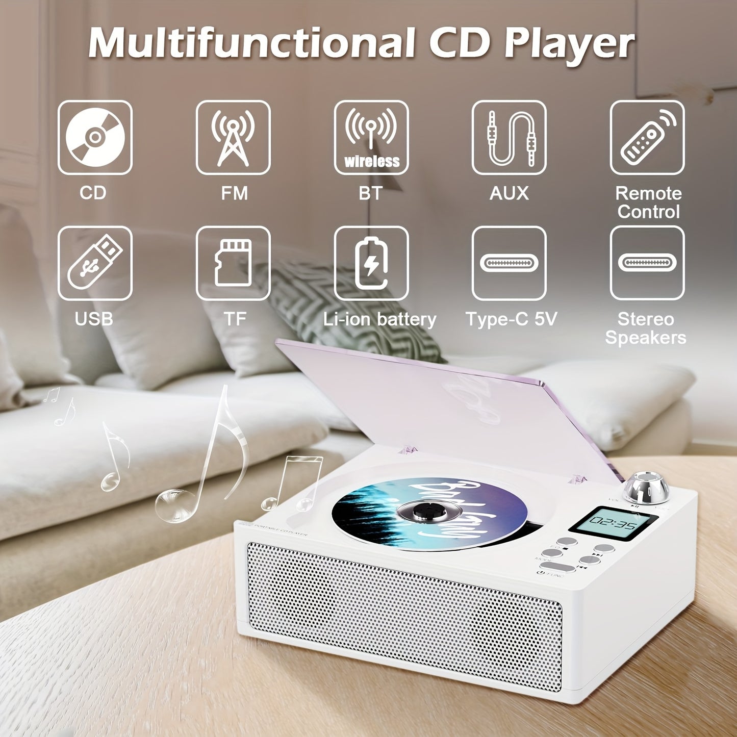 M-AMAZUP CD Player With Bluetooth USB FM Radio