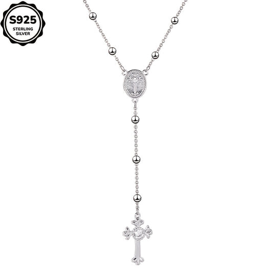 Artpage 925 Sterling Silver Rosary Cross Necklace Y Shape