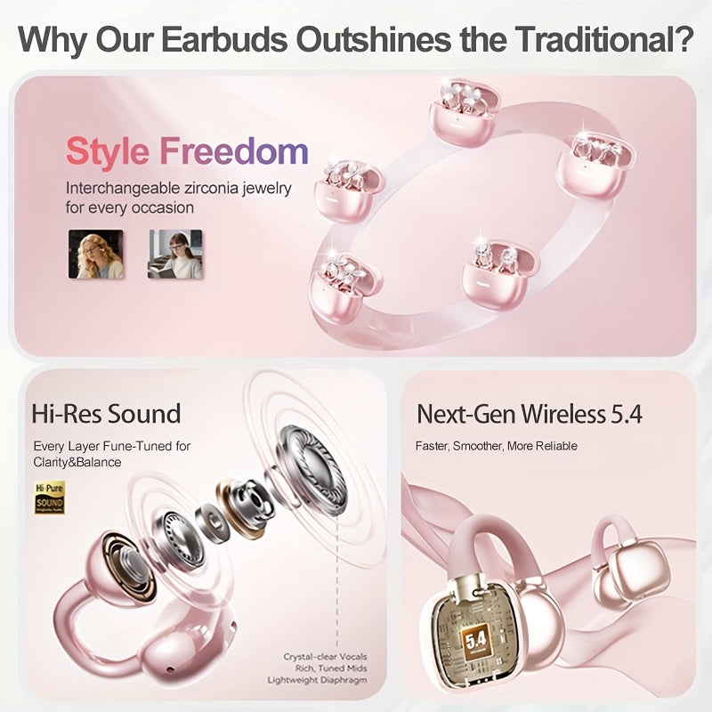 Kinglucky I121 Wireless Earbuds With Detachable Gemstone Earrings Bluetooth 5.4 HiFi Stereo ANC For Exercise Outdoors