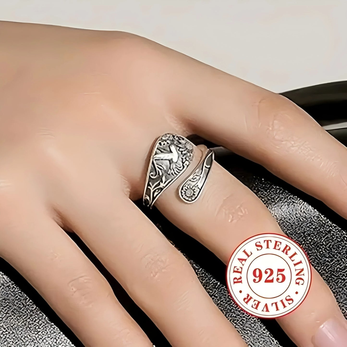 Boho Bird and Flower Ring in Sterling Silver for Women