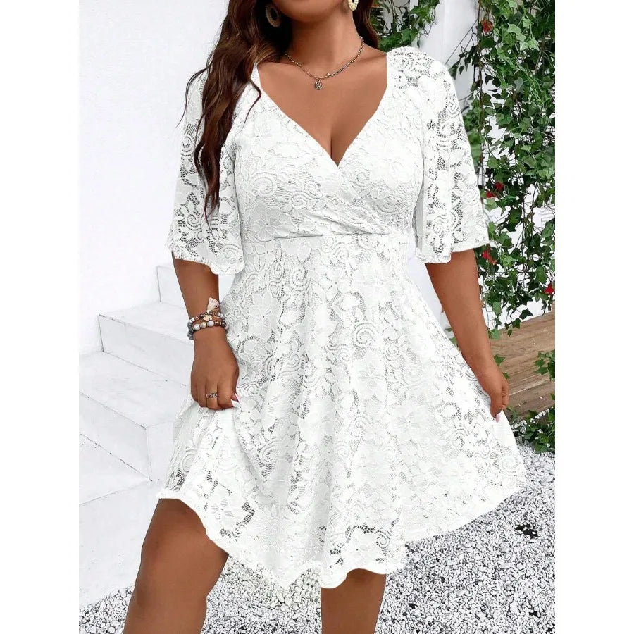 Plus Size Women's Butterfly Sleeve Wrap Knit Dress Mesh