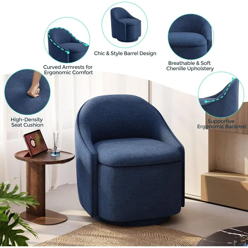 Swivel Accent Chair Set Chenille Barrel Chairs With Storage