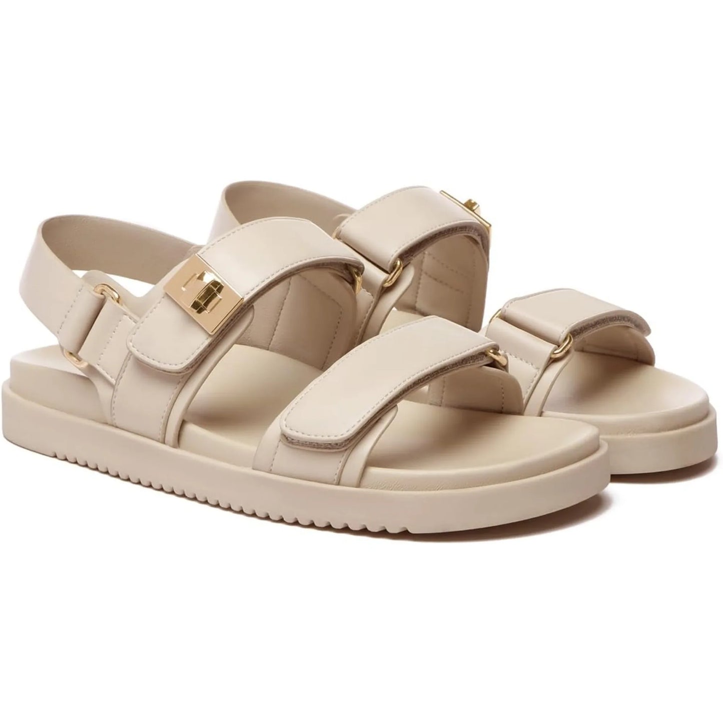 Women's Leather Flat Sandals With Adjustable Double Straps