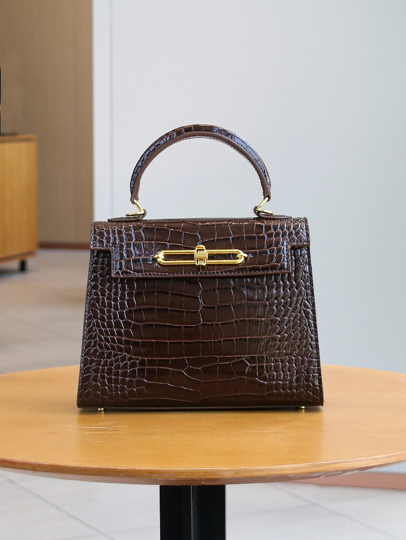 NONECN Crocodile Pattern Leather Handbag For Women Office Work