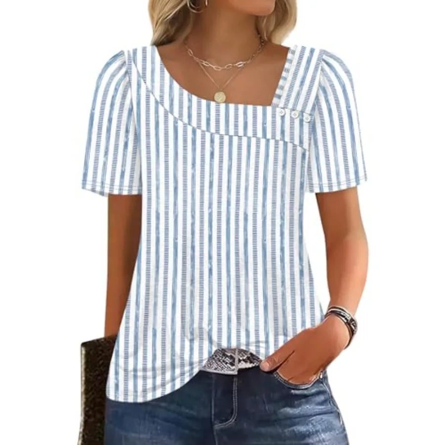 Women's Square Neck Short Sleeve Top Polyester Knit Regular Fit