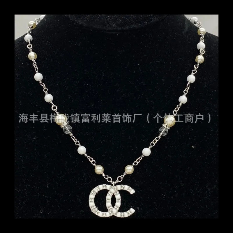 NONECN Pearl Necklace Diamond Encrusted Zircon Choker Chain