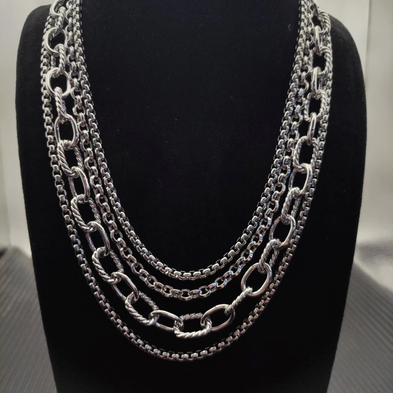 Unisex Multi-Chain Serrated Zircon Necklace Pendant