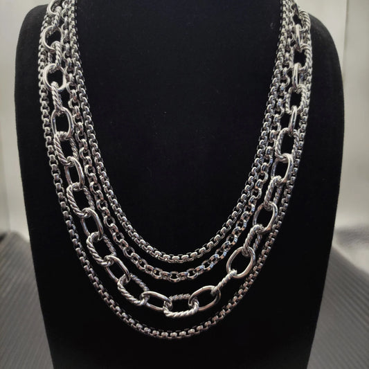 Unisex Multi-Chain Serrated Zircon Necklace Pendant