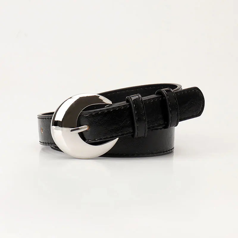 Womens Belt Silver Buckle Polyurethane Metal Waistband Fashion