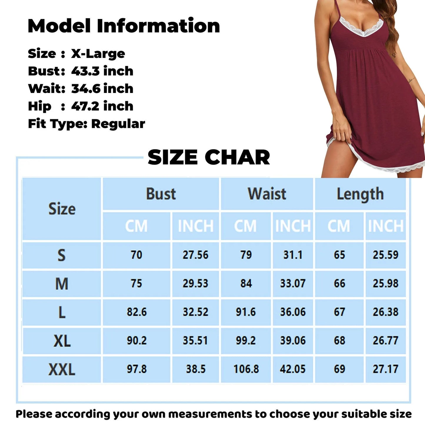 Women Lace V Neck Nightgown With Chest Pad Sleepwear