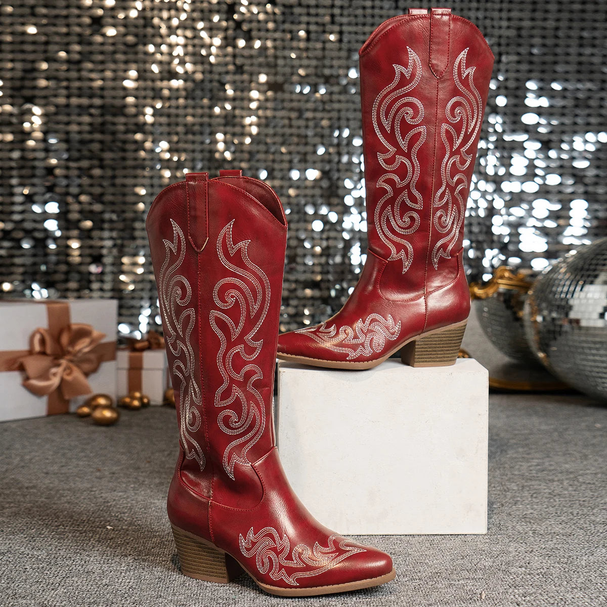 Retro Western Embroidered Cowboy Boots With Pointed Toe High Heel