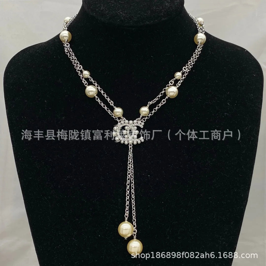NONECN Pearl Necklace Diamond Encrusted Zircon Choker Chain