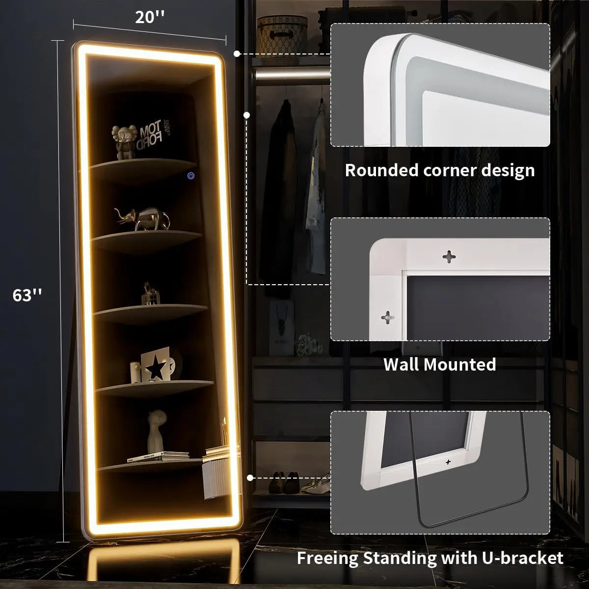 Koonmi LED Lighted Full Length Mirror With Dimming