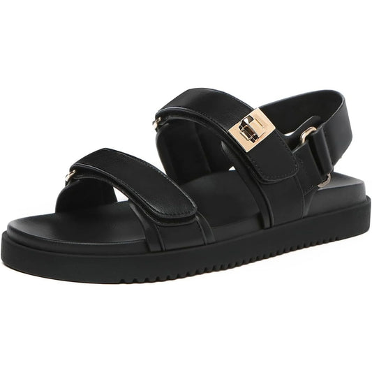 Women's Leather Flat Sandals With Adjustable Double Straps