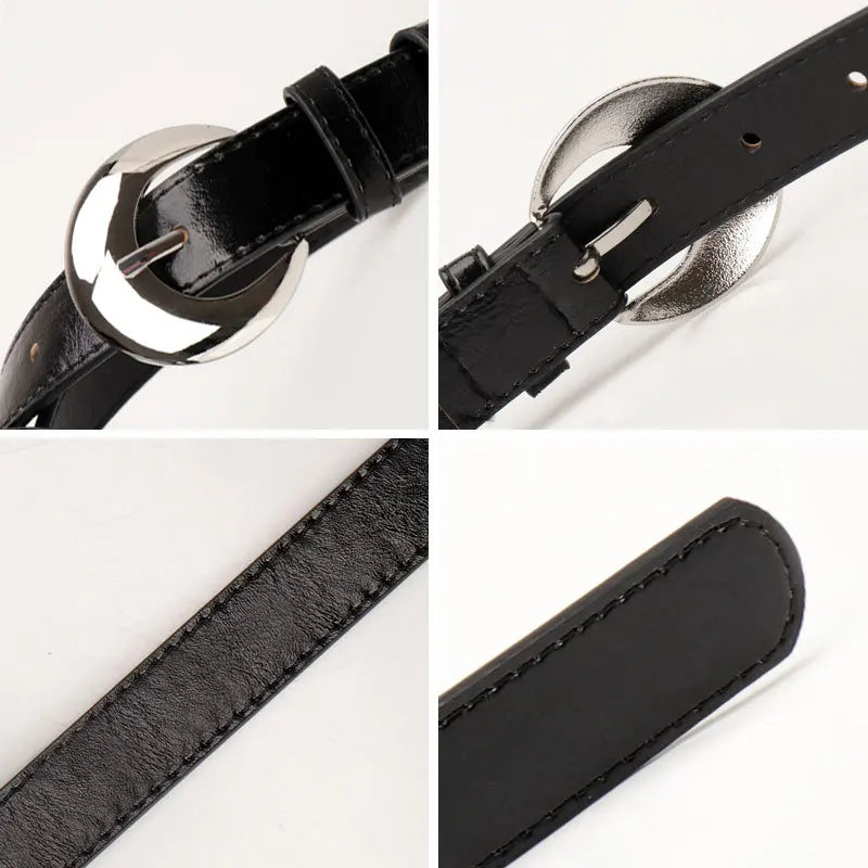 Womens Belt Silver Buckle Polyurethane Metal Waistband Fashion