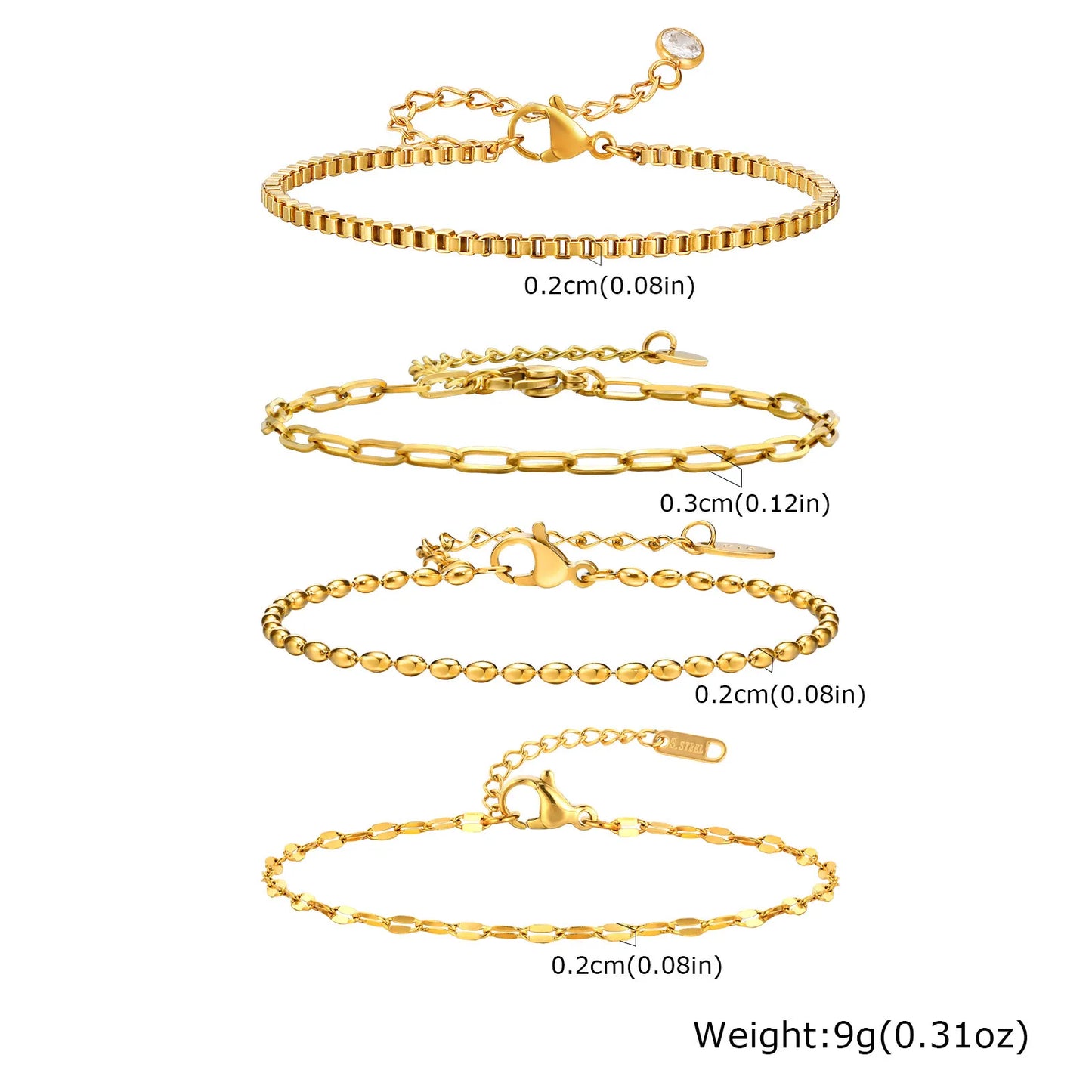 Stainless Steel Thin Chain Stackable Bracelet For Women