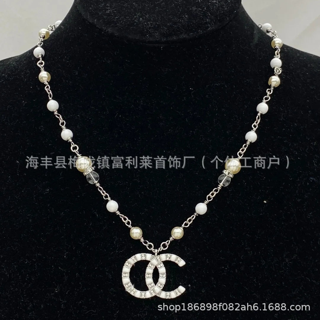 NONECN Pearl Necklace Diamond Encrusted Zircon Choker Chain