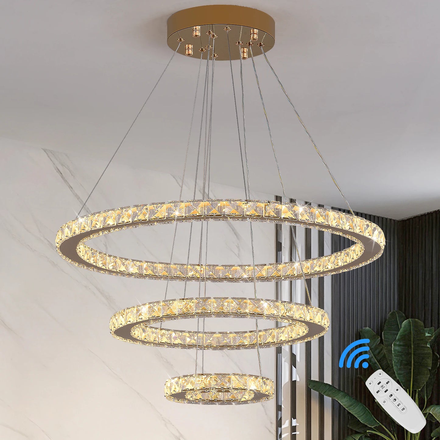 Vinilky Crystal Luxury Pendant Lights For Living Room Remote Control Chandeliers