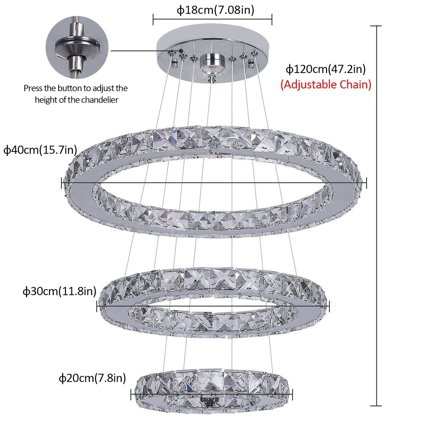 Vinilky Crystal Luxury Pendant Lights For Living Room Remote Control Chandeliers