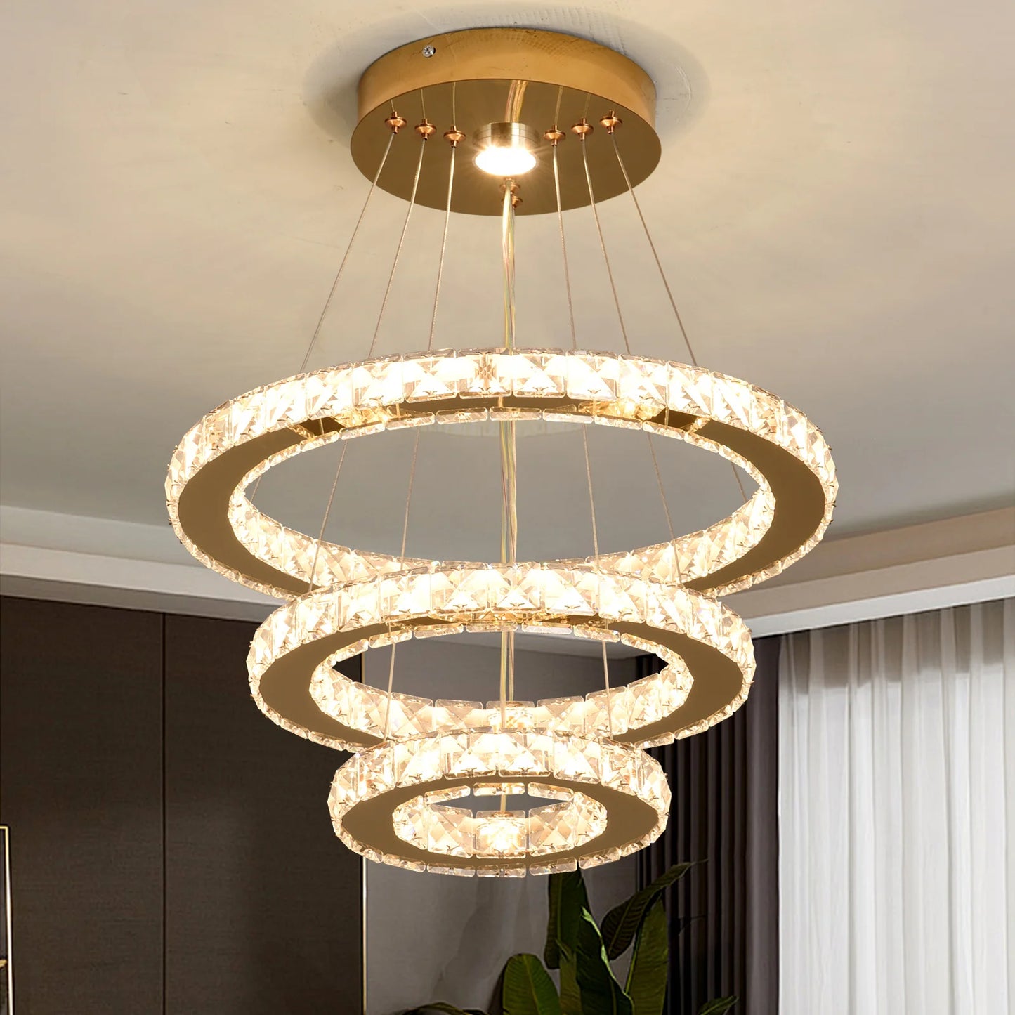 Vinilky Crystal Luxury Pendant Lights For Living Room Remote Control Chandeliers