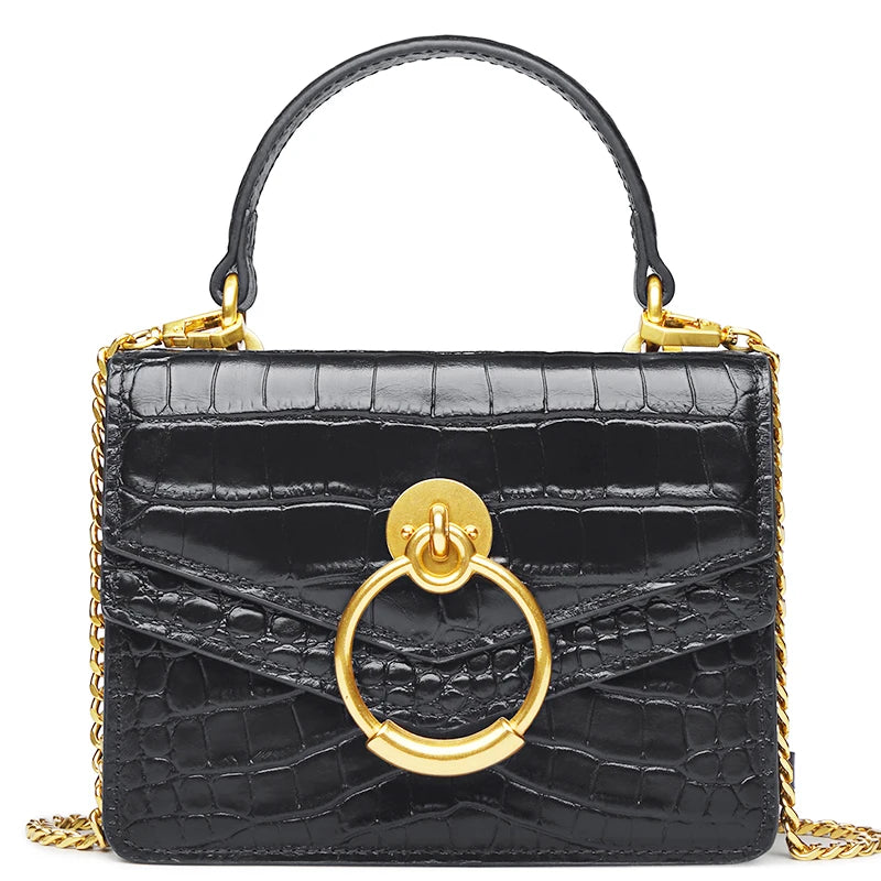 NONECN Genuine Leather Chain Crossbody Bag For Women Luxury Designer