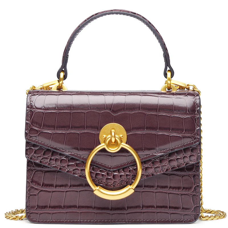 NONECN Genuine Leather Chain Crossbody Bag For Women Luxury Designer