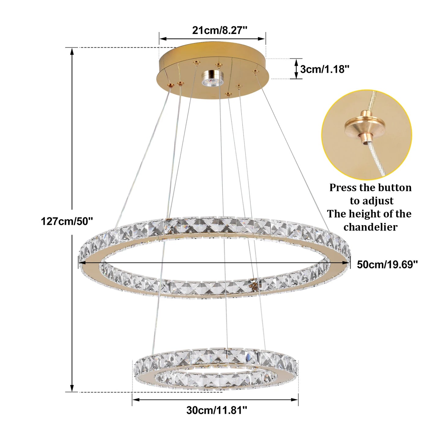 Vinilky Crystal Luxury Pendant Lights For Living Room Remote Control Chandeliers
