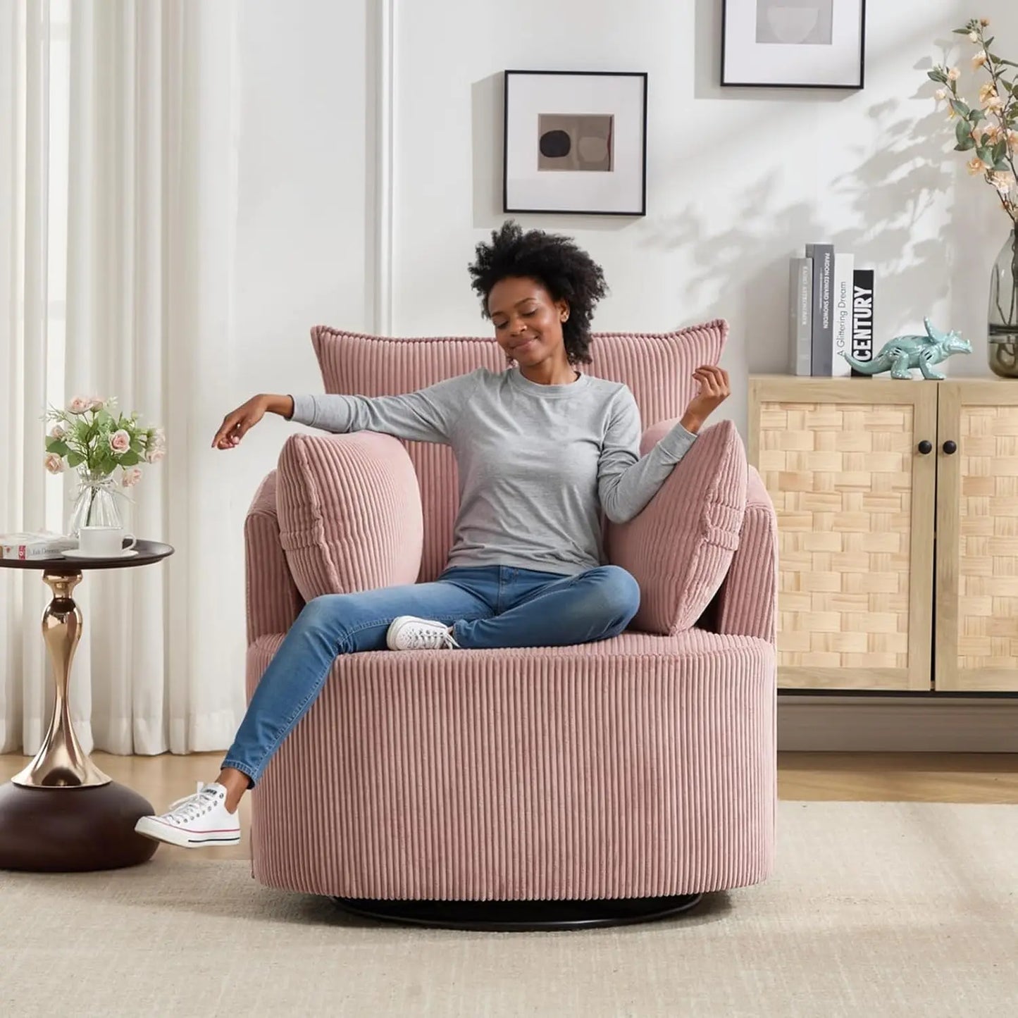 Swivel Barrel Chair Upholstered Reclining Armchair For Living Room