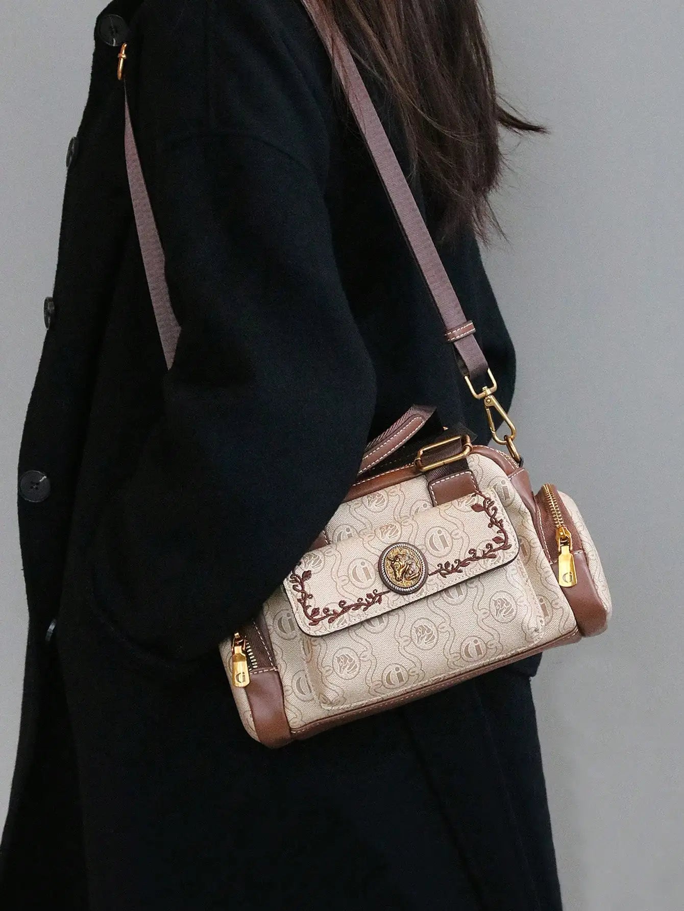 NONECN Joker Multi Pocket Handbag for Women Leather Bag